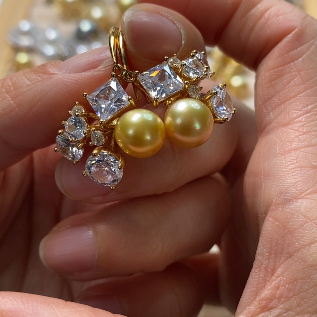 海水珍珠耳饰银S925镶嵌