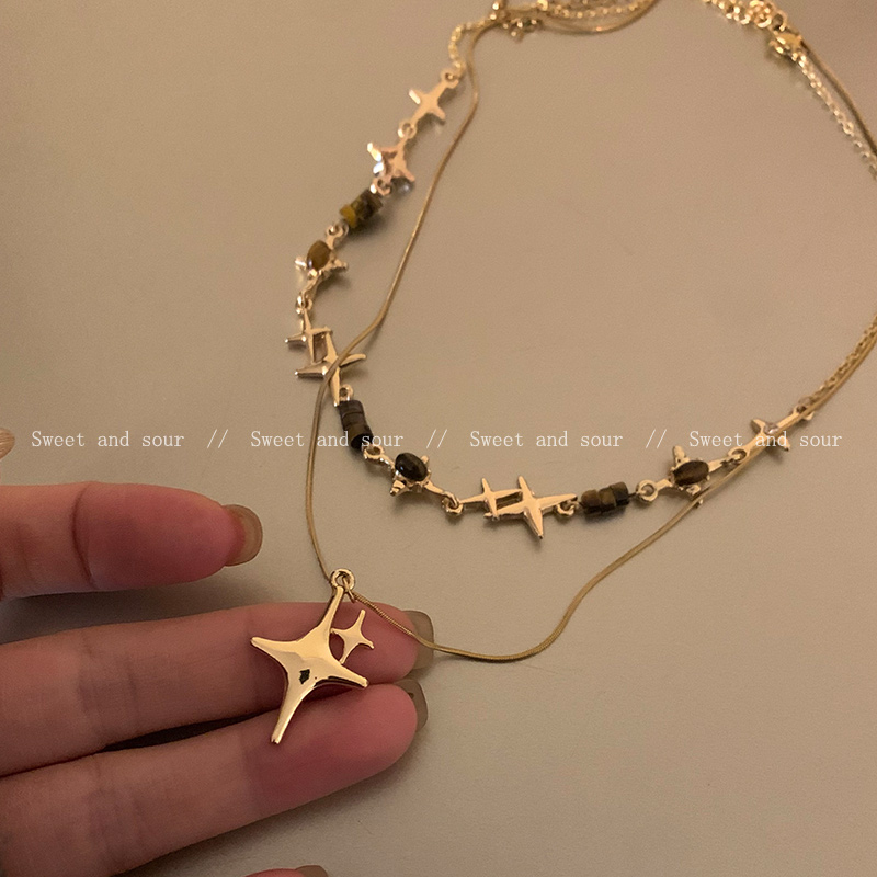 合金莫桑石项链 可调节百搭气质时尚设计感百搭项链套装10164-01