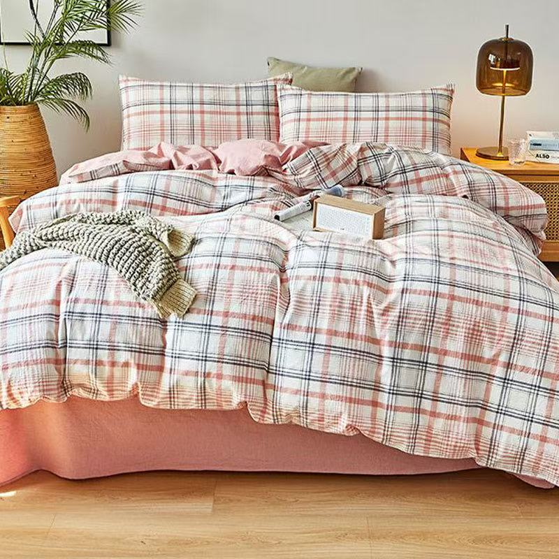 【双旦礼遇季】无纺布全棉印花四件套-粉格