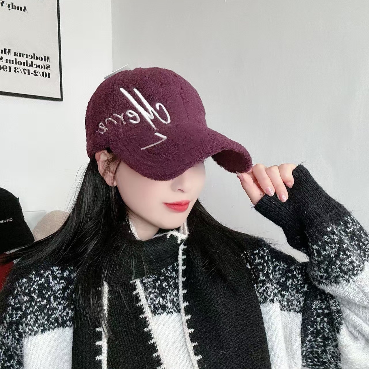 帽子女士秋冬季羊绒加厚保暖韩系鸭舌帽大围显脸小潮流棒球帽新款
