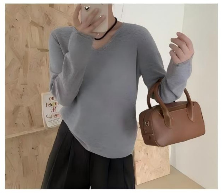 厚款直筒型内搭纯色女百搭秋冬V领衫亮片全毛100羊毛230201