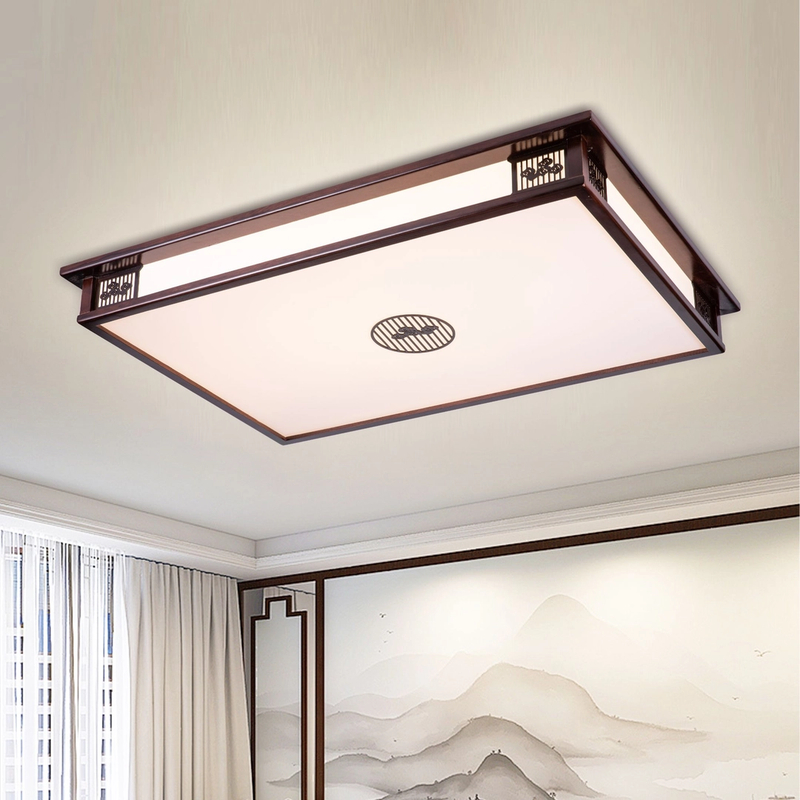 新中式木艺客厅吸顶灯实木家用中国风胡桃木色2025年新款卧室灯具