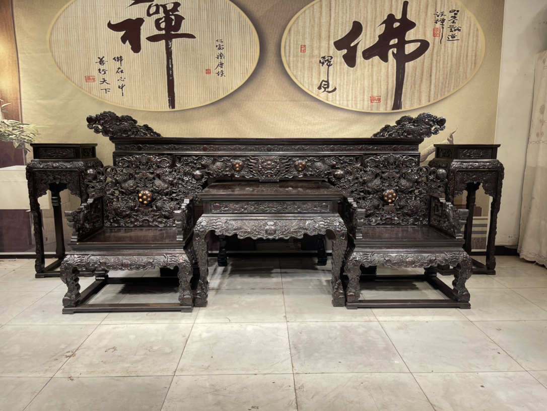 中堂六件套，满工狮子抱绣球