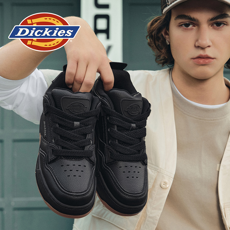 Dickies冬季新款真皮男士时尚低帮潮鞋百搭耐磨黑色防滑复古板鞋商品图