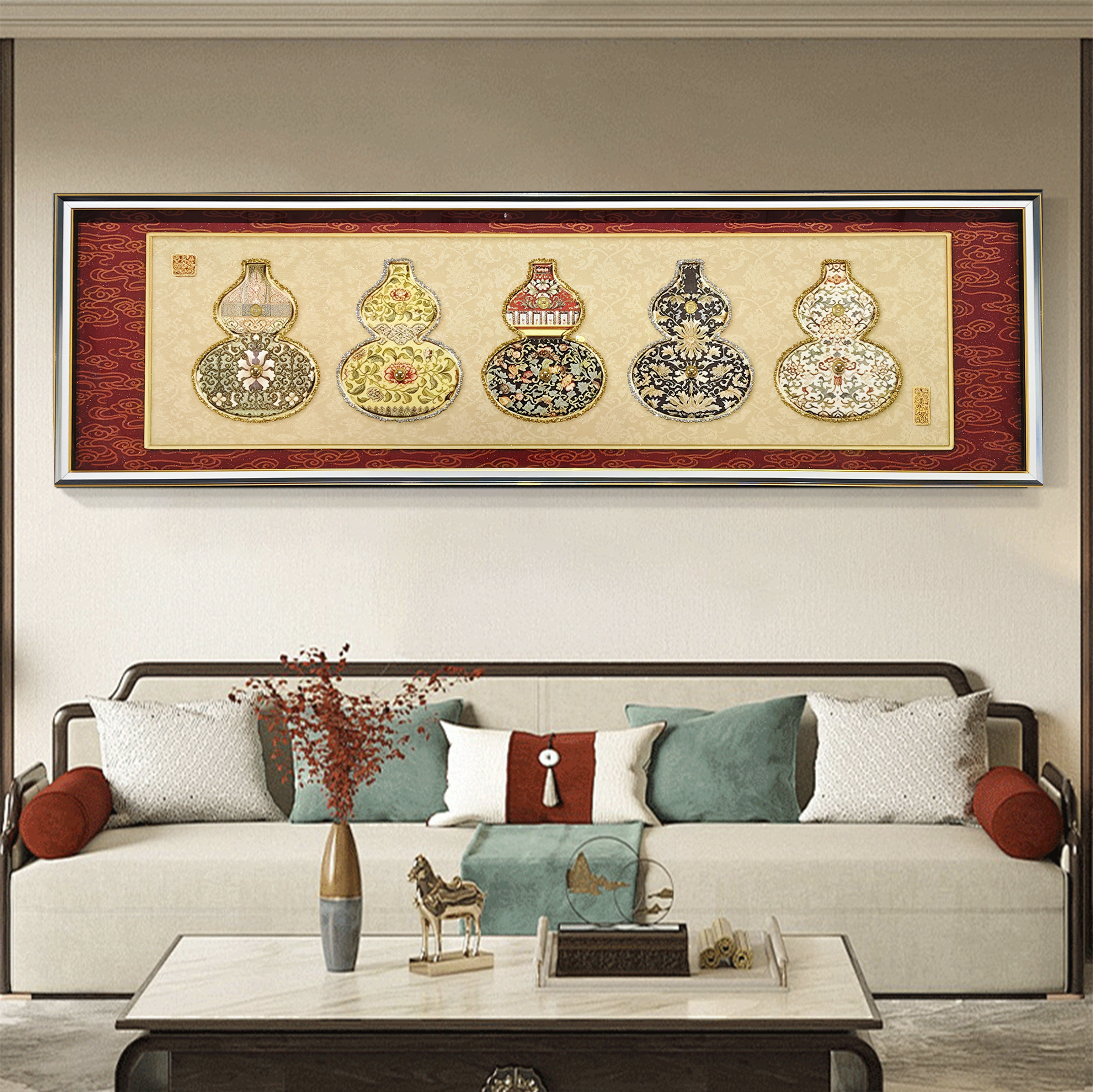 1060  中式五福临门钻石画1.5mx45cm