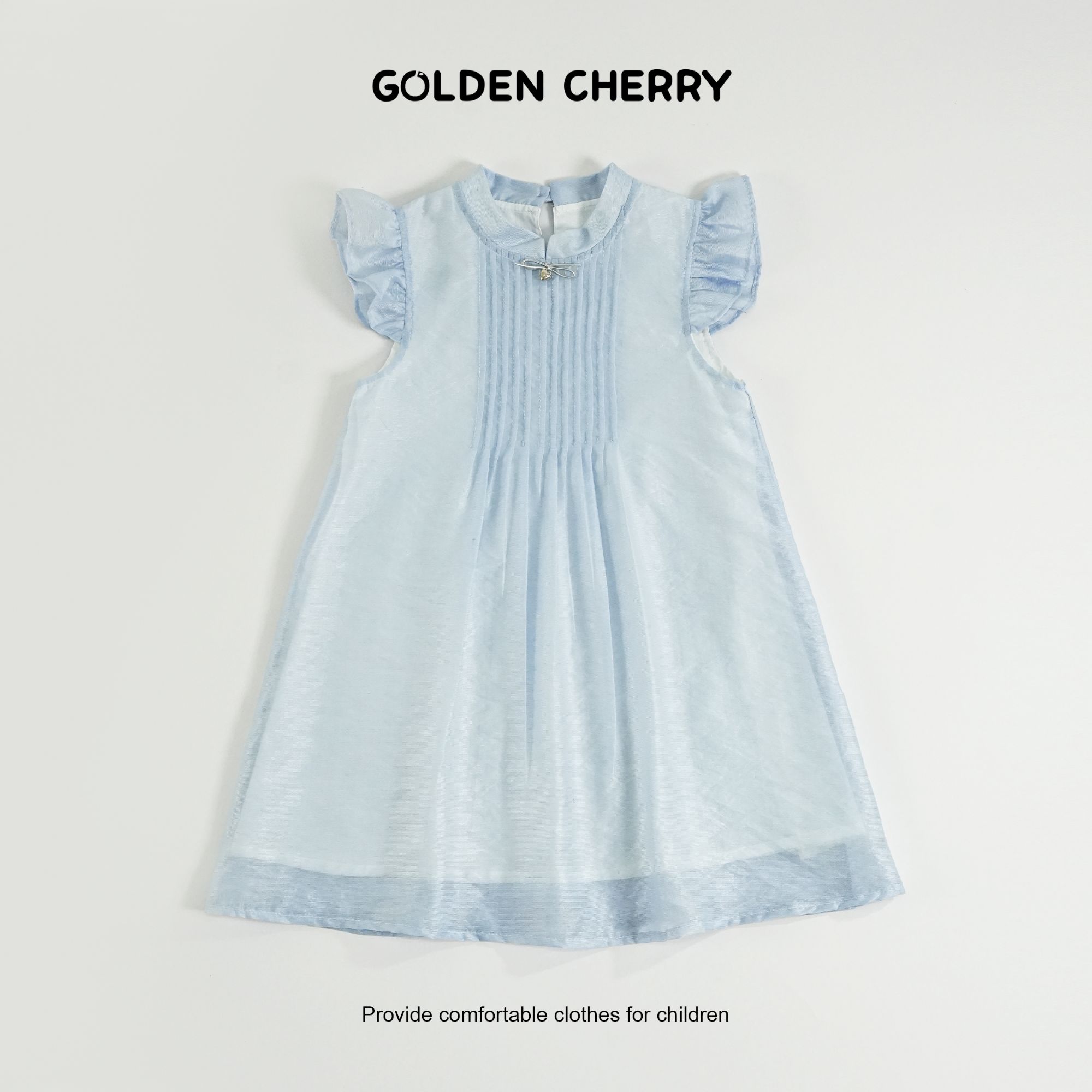 b【金樱桃Golden cherry】小童蓝色飞袖捏褶洋气连衣裙JYT2282
