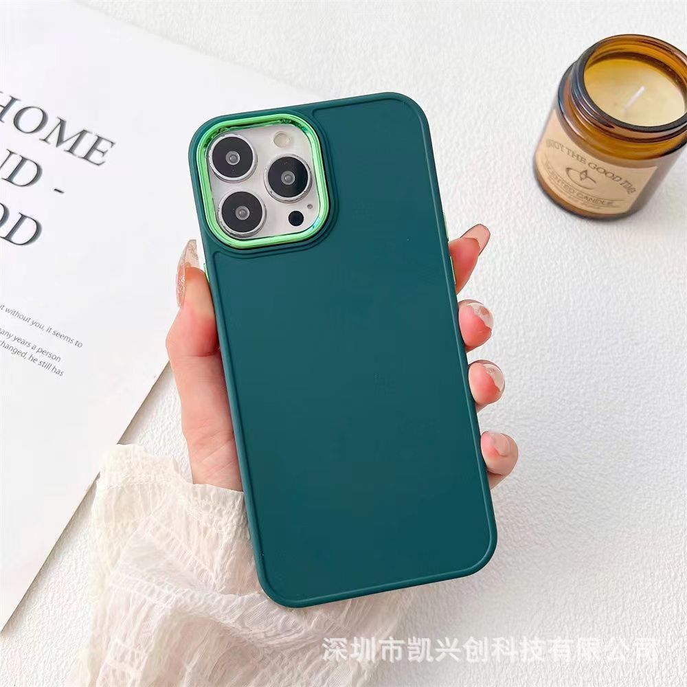 高级简约适用多系列苹果手机的防摔电镀镜头纯色手机壳