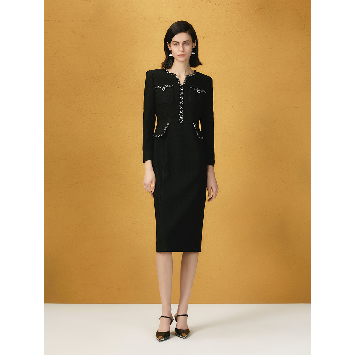 Song of Song歌中歌2025年秋季新品曜石黑高智风连衣裙5C35305270