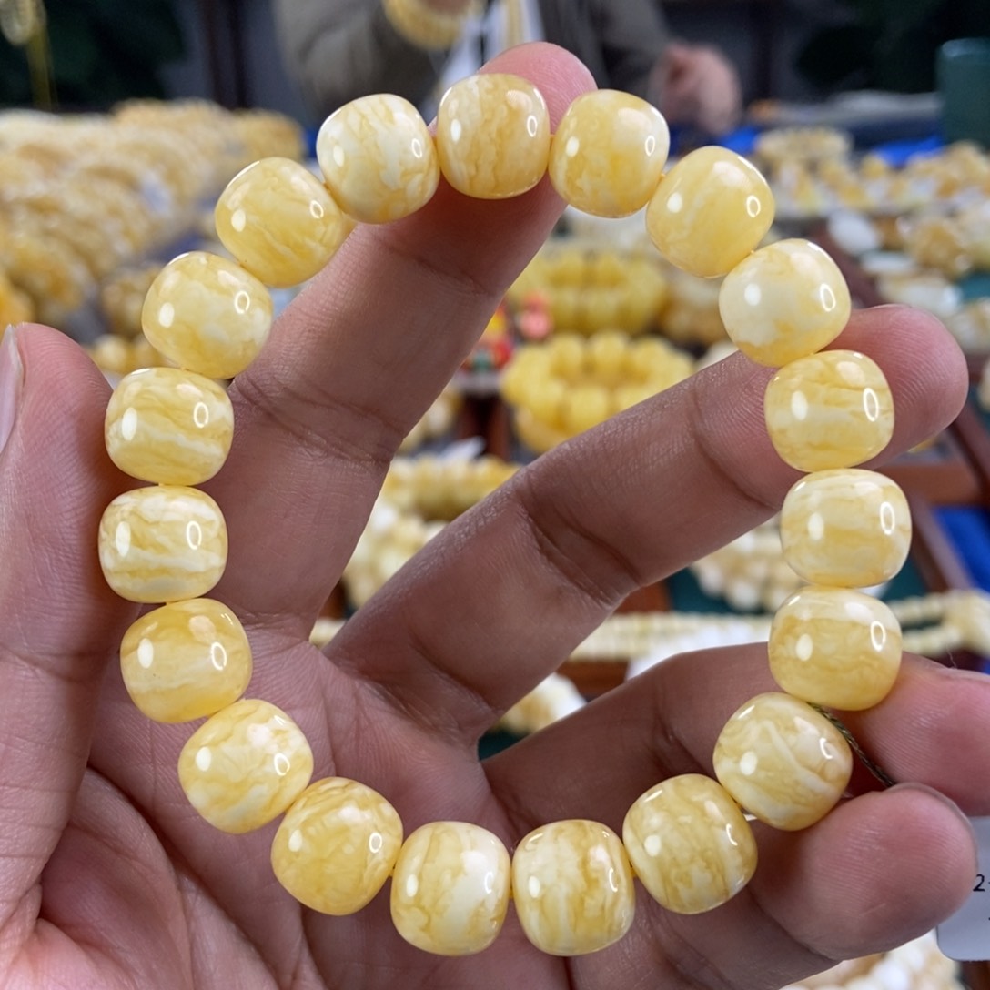 琥珀珠宝奇石未镶嵌12+虎皮纹同料串19.17