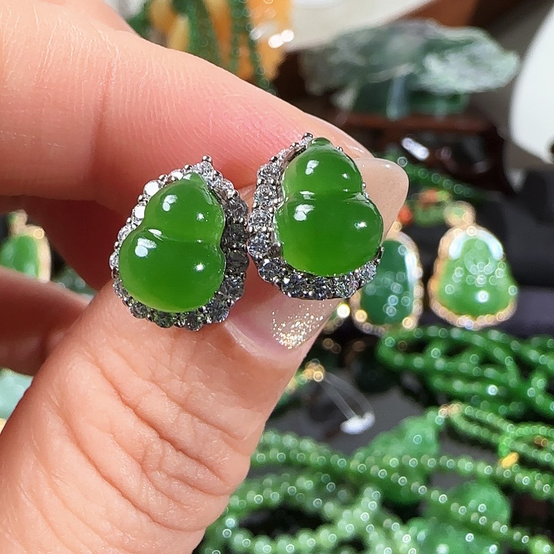 和田玉（碧玉）耳饰银S925镶嵌