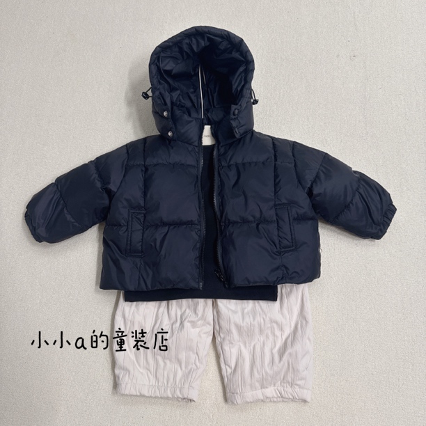 儿童加厚夹棉连帽棉袄外套小童简约纯色保暖棉衣男女宝宝百搭棉服