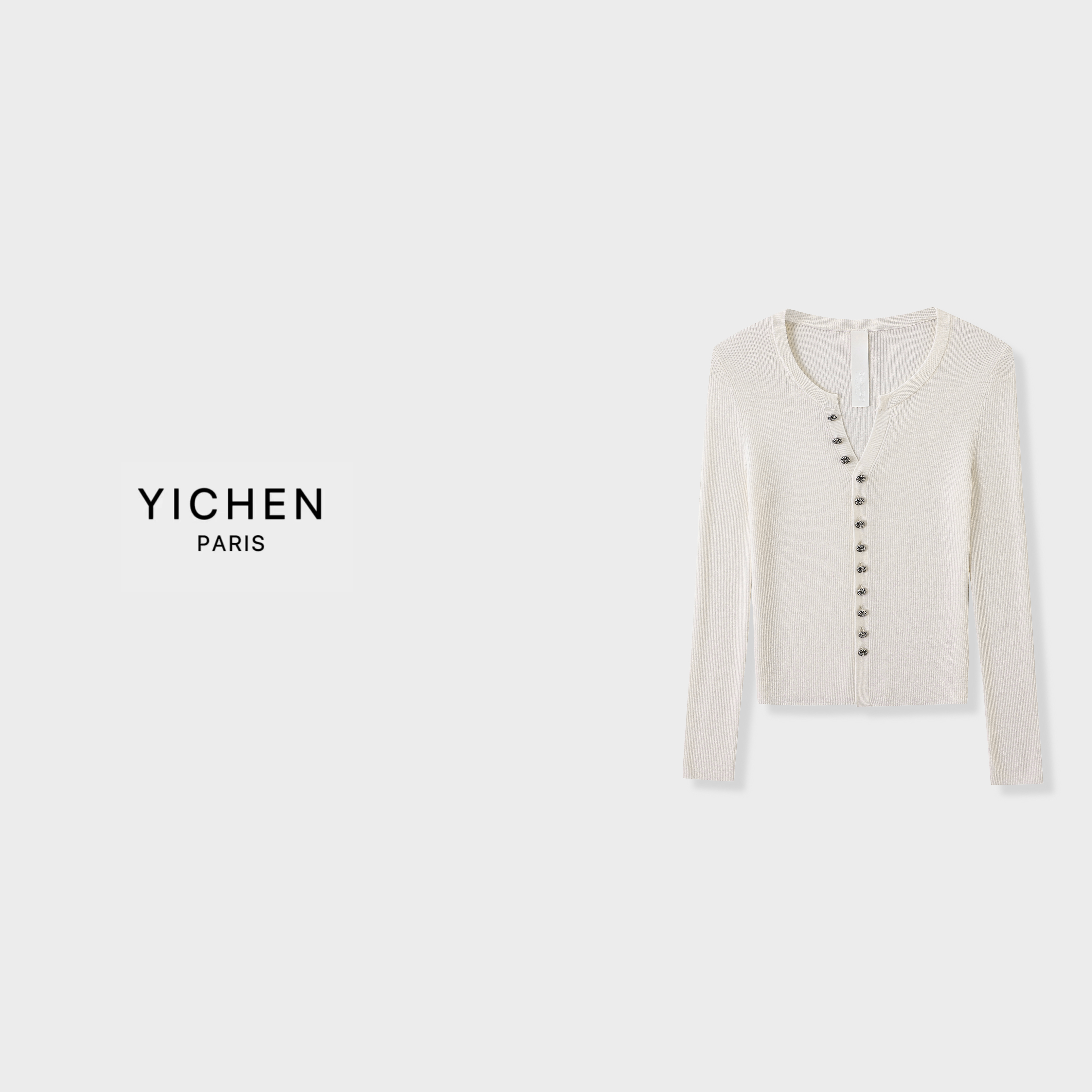 YC 皮标单排扣修身竖坑条黑白双色打底衫-2892