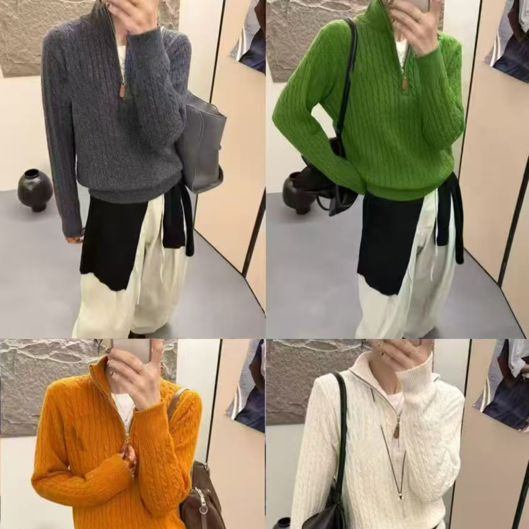 DD-3366秋冬新款半拉链麻花纹理套头毛衣