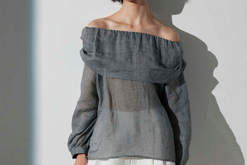 B1201 一字领九分袖灯笼袖连帽长袖衬衫时尚外套女装短款