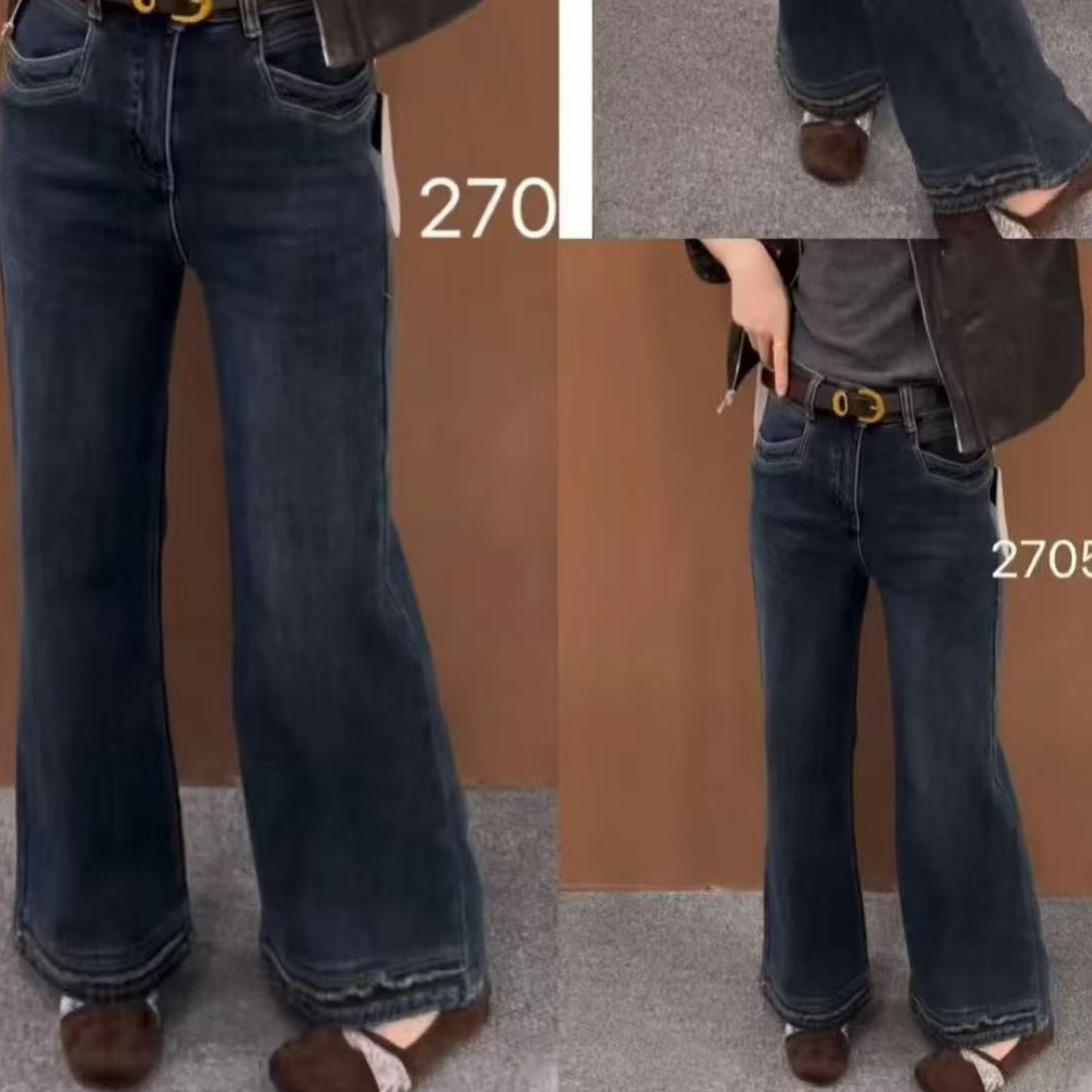27056新款时尚有弹性不配腰带牛仔微喇阔腿裤（裤长100左右）