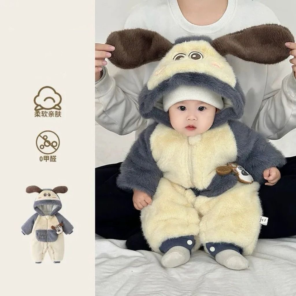 婴儿满月婴儿冬装宝宝衣服超萌可爱保暖毛茸茸哈衣宝宝冬季衣服