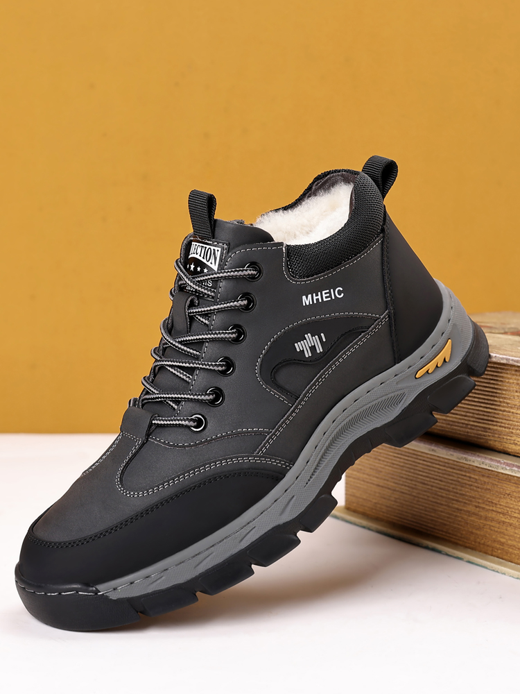 牛皮男士棉鞋冬季新款真皮羊毛高帮雪地靴男爸爸鞋加绒保暖登山鞋