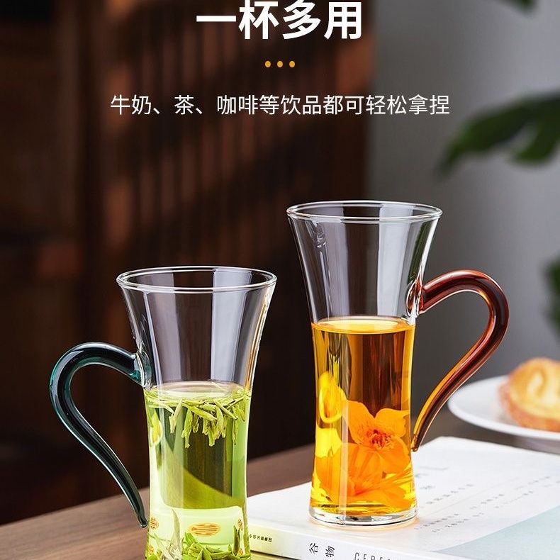 玻璃茶杯绿茶玻璃杯耐高温专用家用女士喝水耐热水杯杯子透明把手