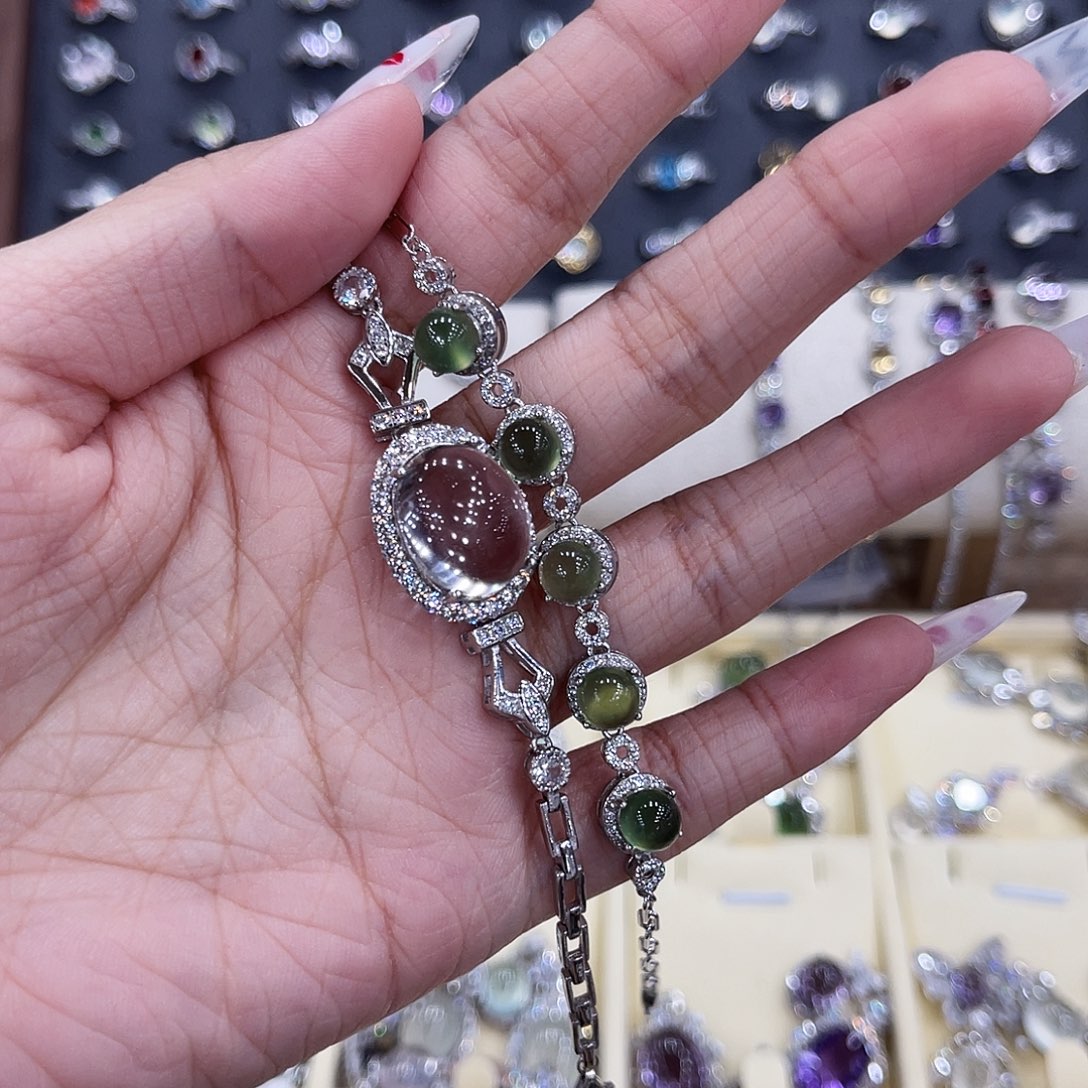 岫玉银S925镶嵌手链?***?