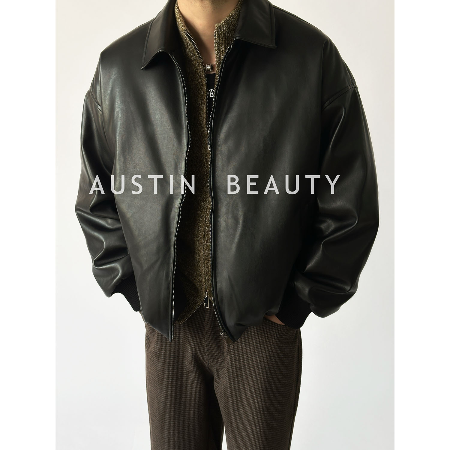 AUSTINBEAUTY【冬季新品】复古静奢皮衣羽绒服短款保暖