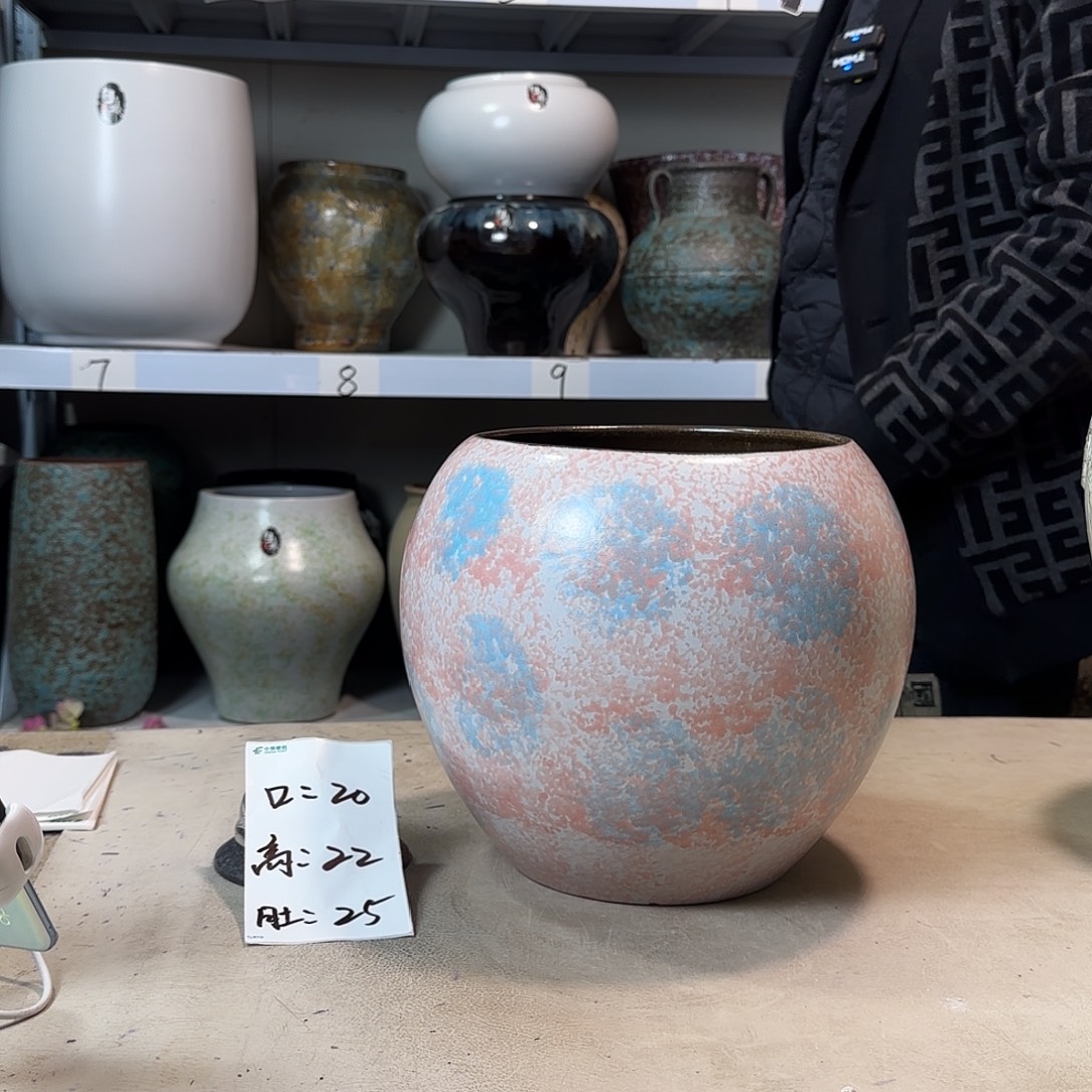 紫砂花盆尺寸20@22粉色球