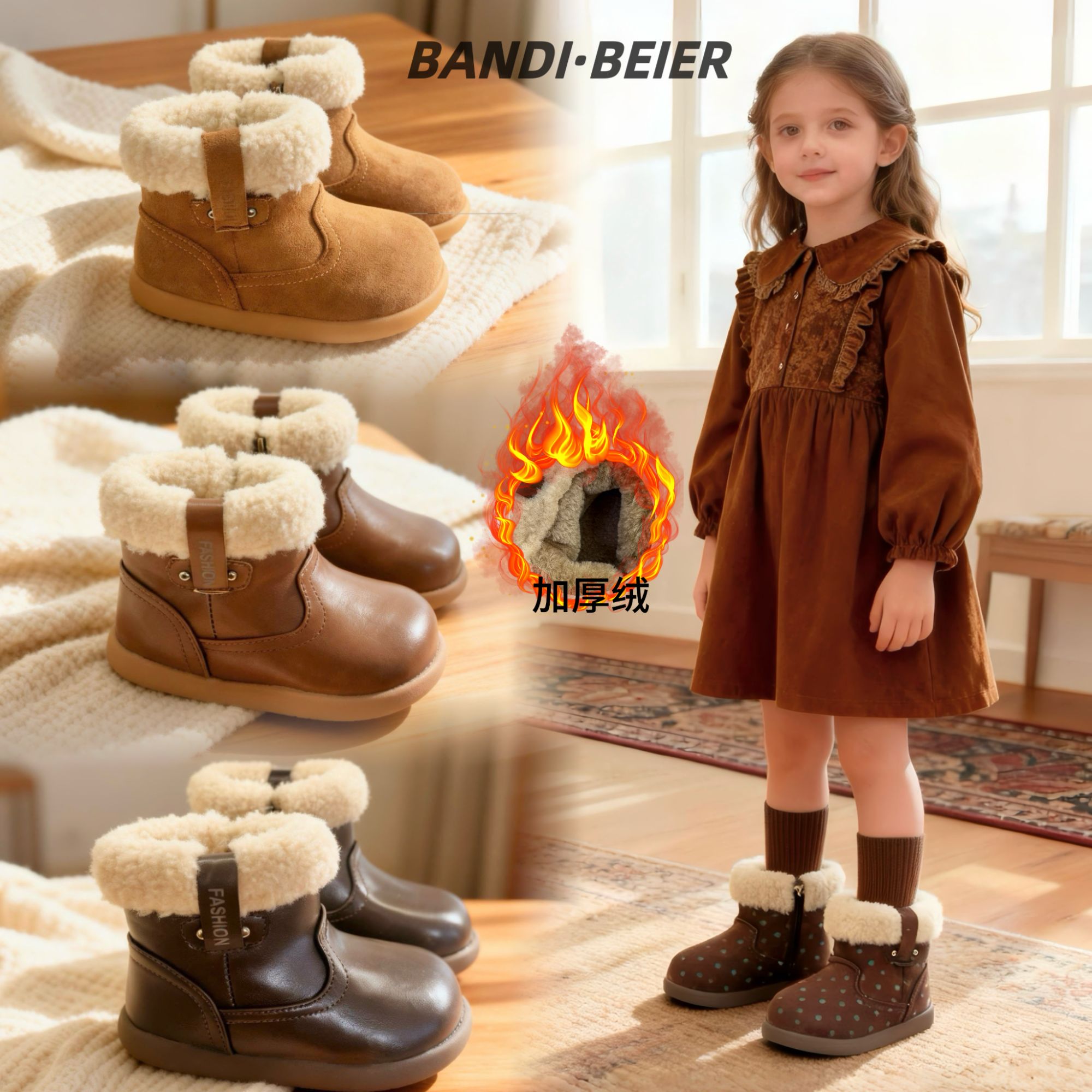 儿童雪地靴冬季新款女童加绒加厚棉靴男童防滑软底短靴保暖童靴