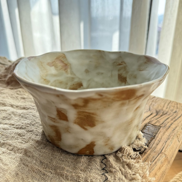 流云反口6英寸手作面碗做旧复釉下彩陶瓷面碗