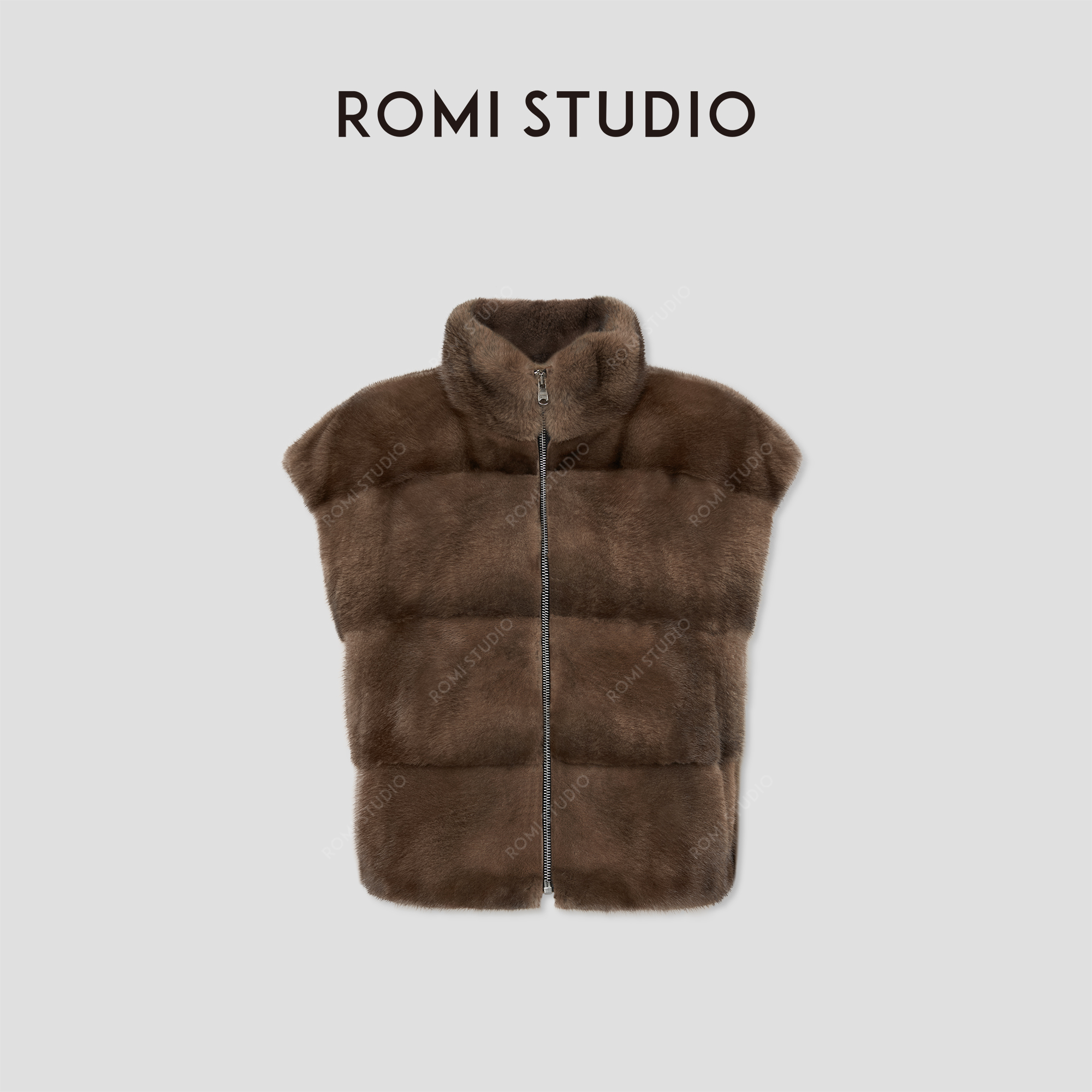 ROMI STUDIO北欧进口咖啡貂皮草马甲轻奢水貂皮毛一体 RWCWW85771