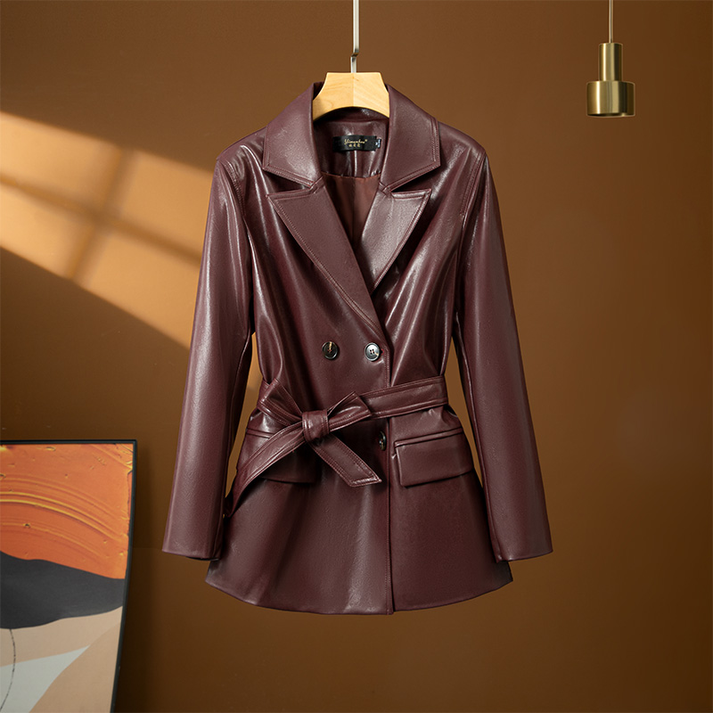 海宁纯皮皮衣女短款修身皮夹克西装外套 YMK-661#