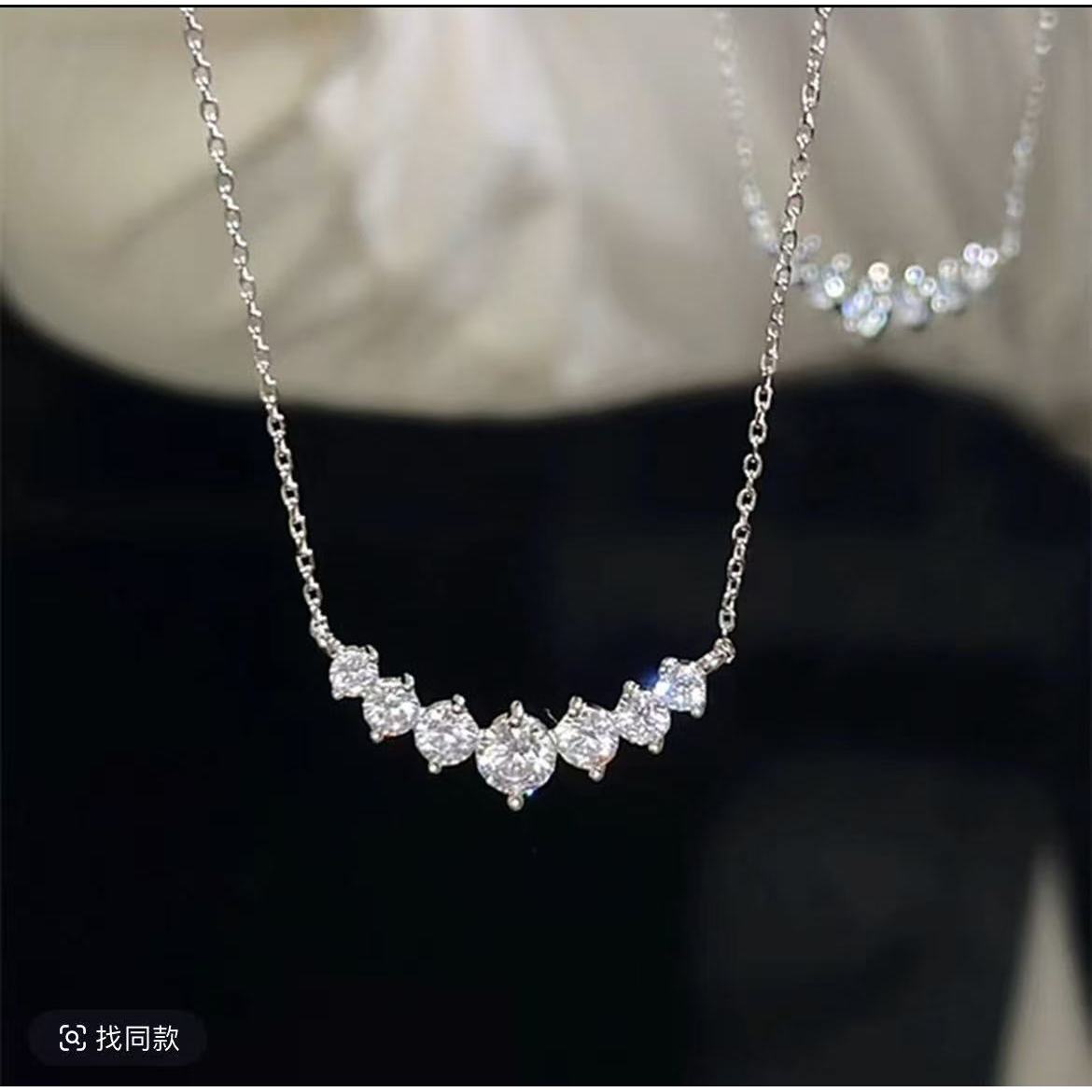 坠链均925银莫桑石 MS1385   925纯银 V形莫桑石项链45CM