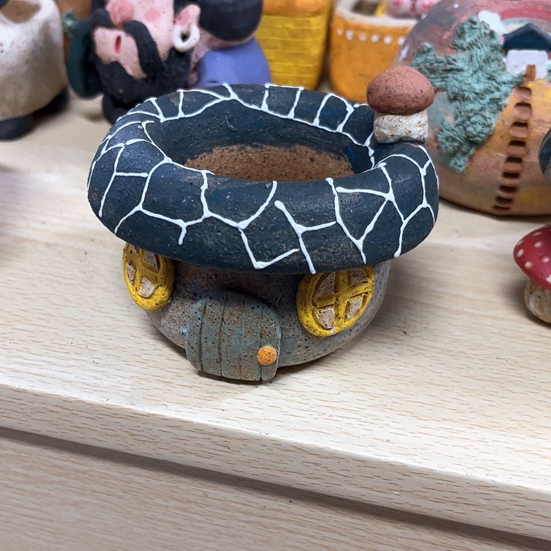 泥塑古镇炻陶花盆