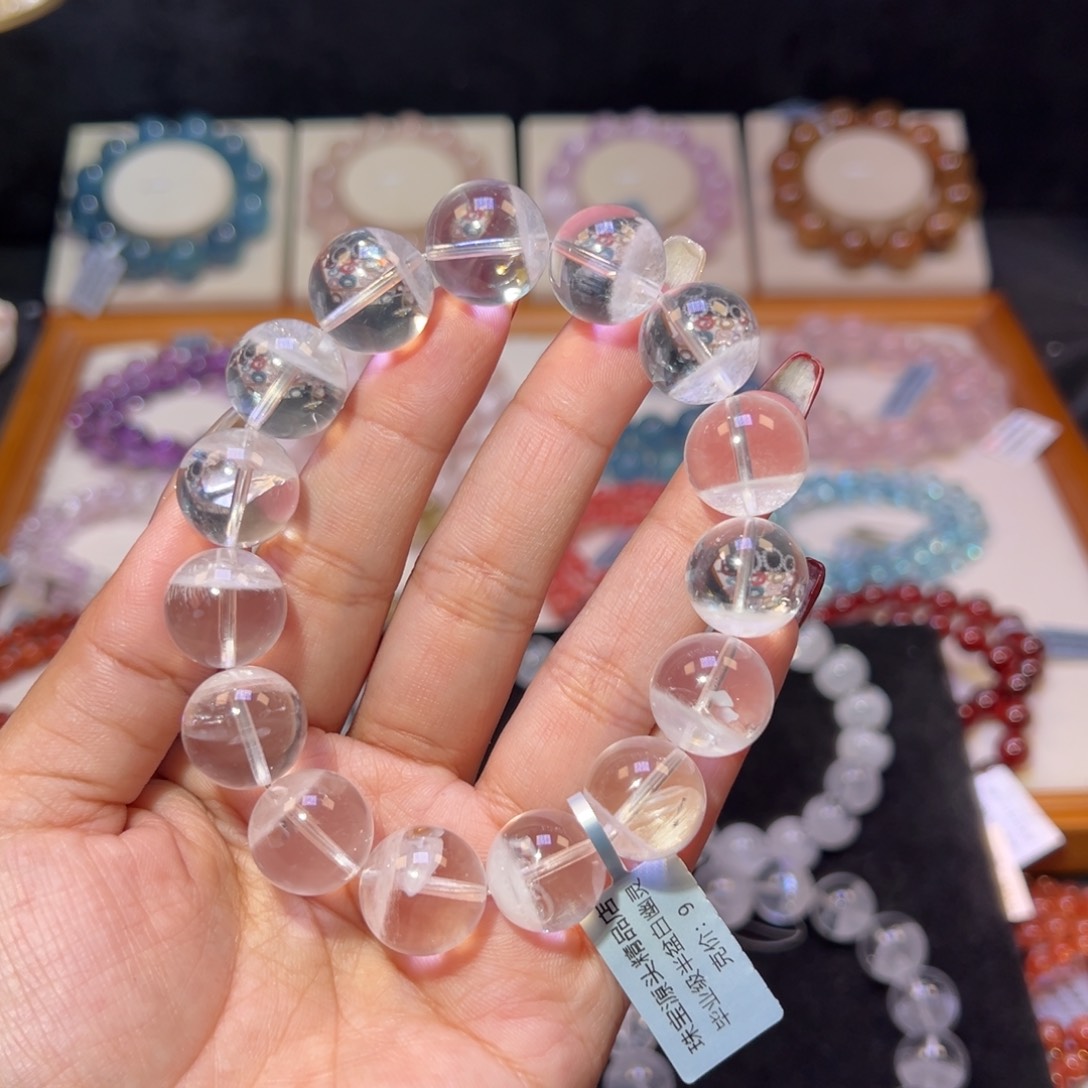 水晶手串未镶嵌冻*彩虹聚宝盆白幽灵15.2m m