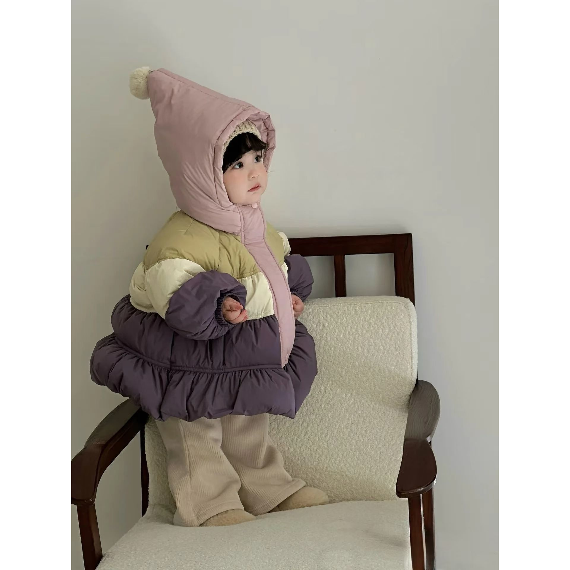 508-紫色拼接棉服单链接女童洋气衣服