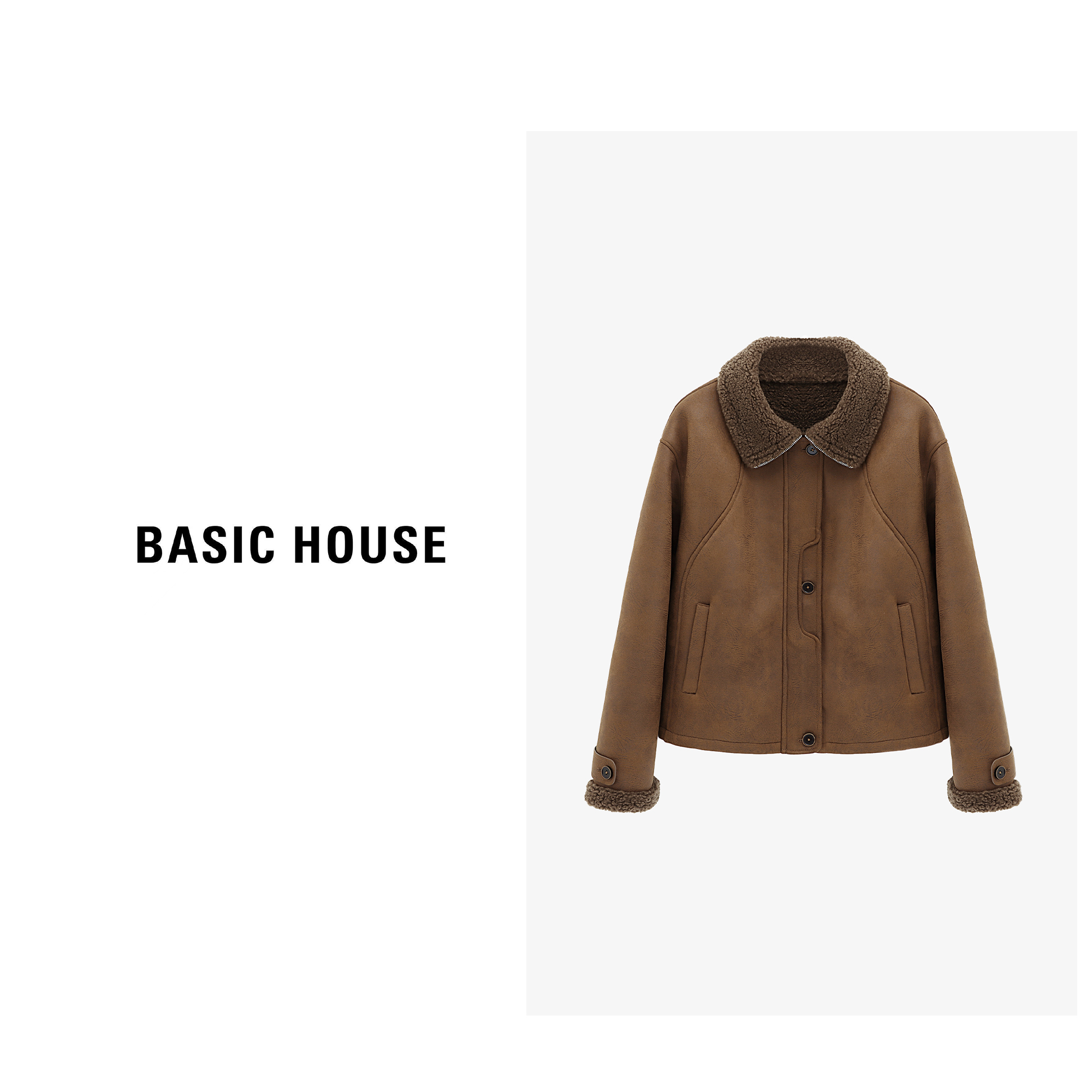 Basic House/百家好复古暖酷松弛感保暖人造毛皮外套-B0625B5RIP2
