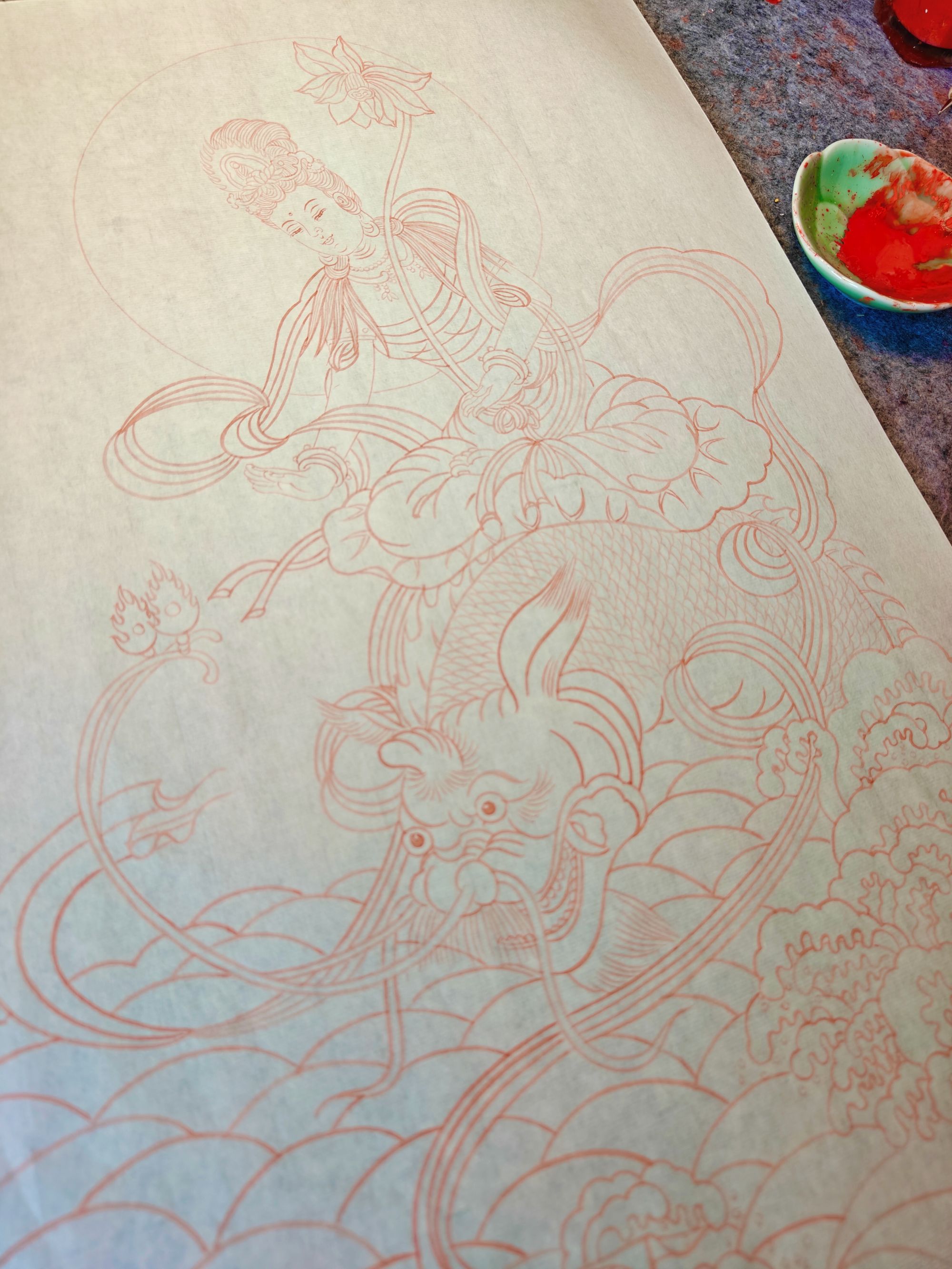 老王画团扇，王正（甘泉）白描画稿