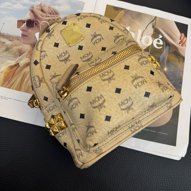 95新 MCM 大麦中古/mcm 米色双肩包超迷你