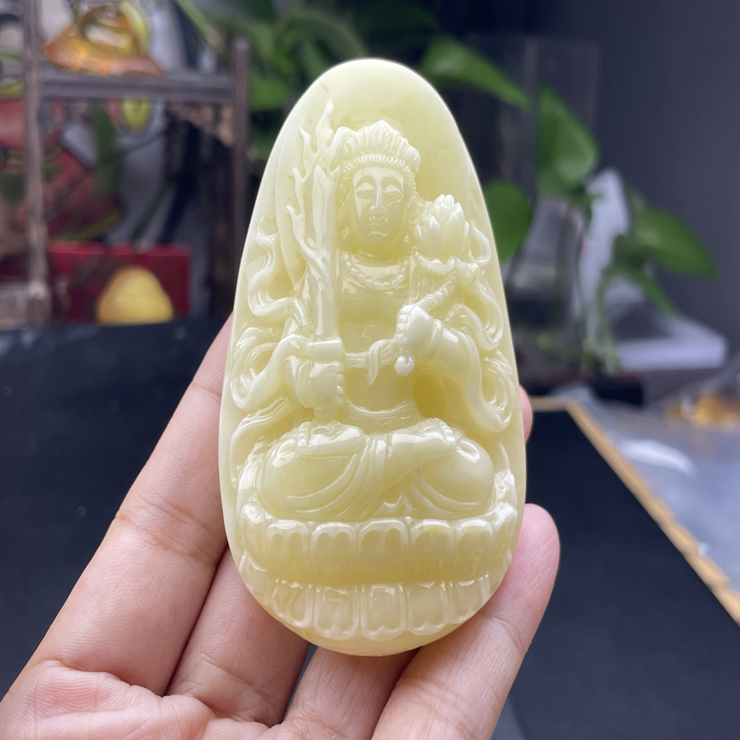 天然琥珀蜜蜡白蜜虚空藏菩萨，45克