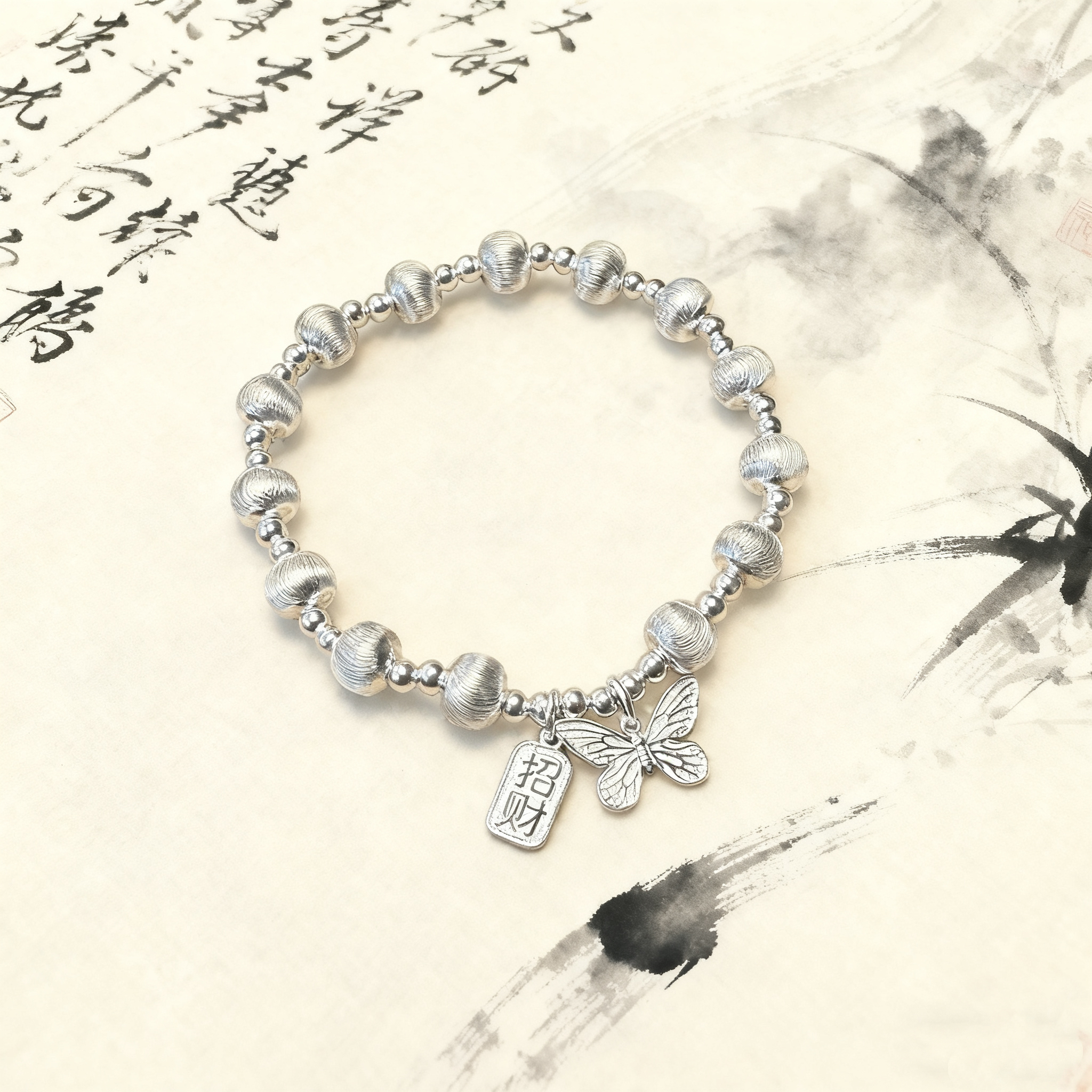 足银手链 【蝴蝶猫眼手串】足银999设计甜美风百搭小众时尚气质手工