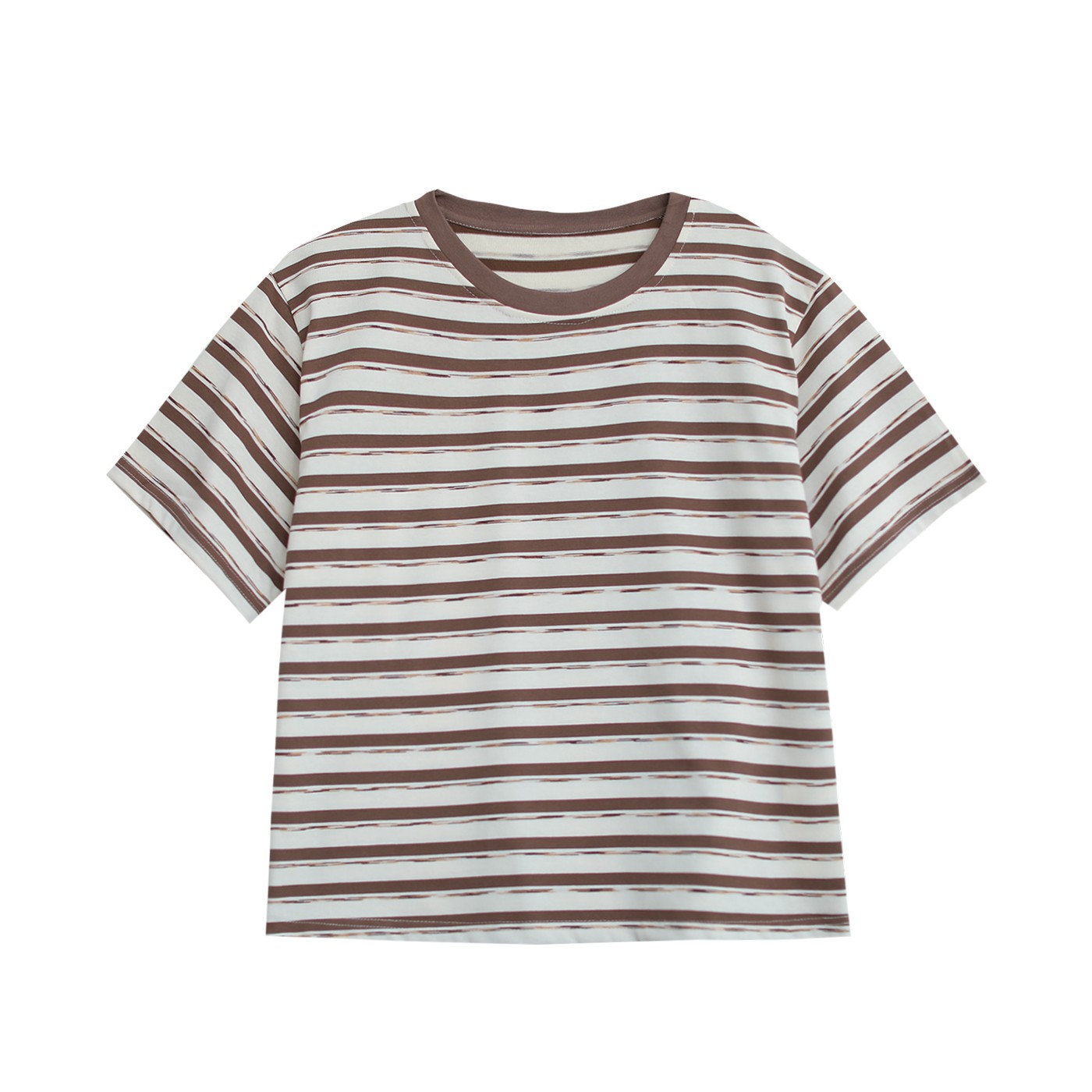 【纭季原创】衣长60 条纹款通勤简约百搭圆领短袖T恤打底女D25165