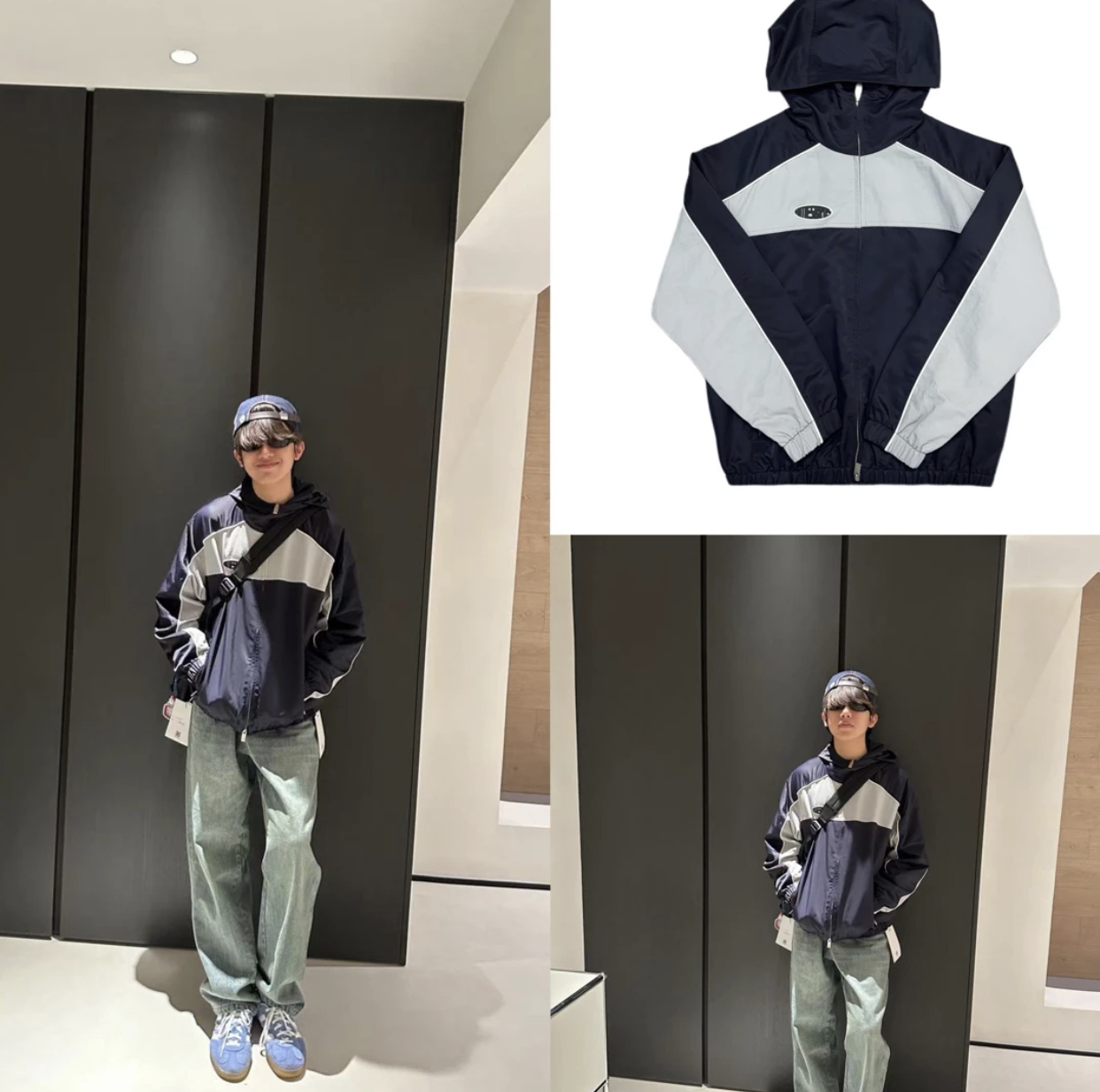 【子政同款】黑灰拼接椭圆标戴帽拉链百搭美式时尚儿童休闲外套351 