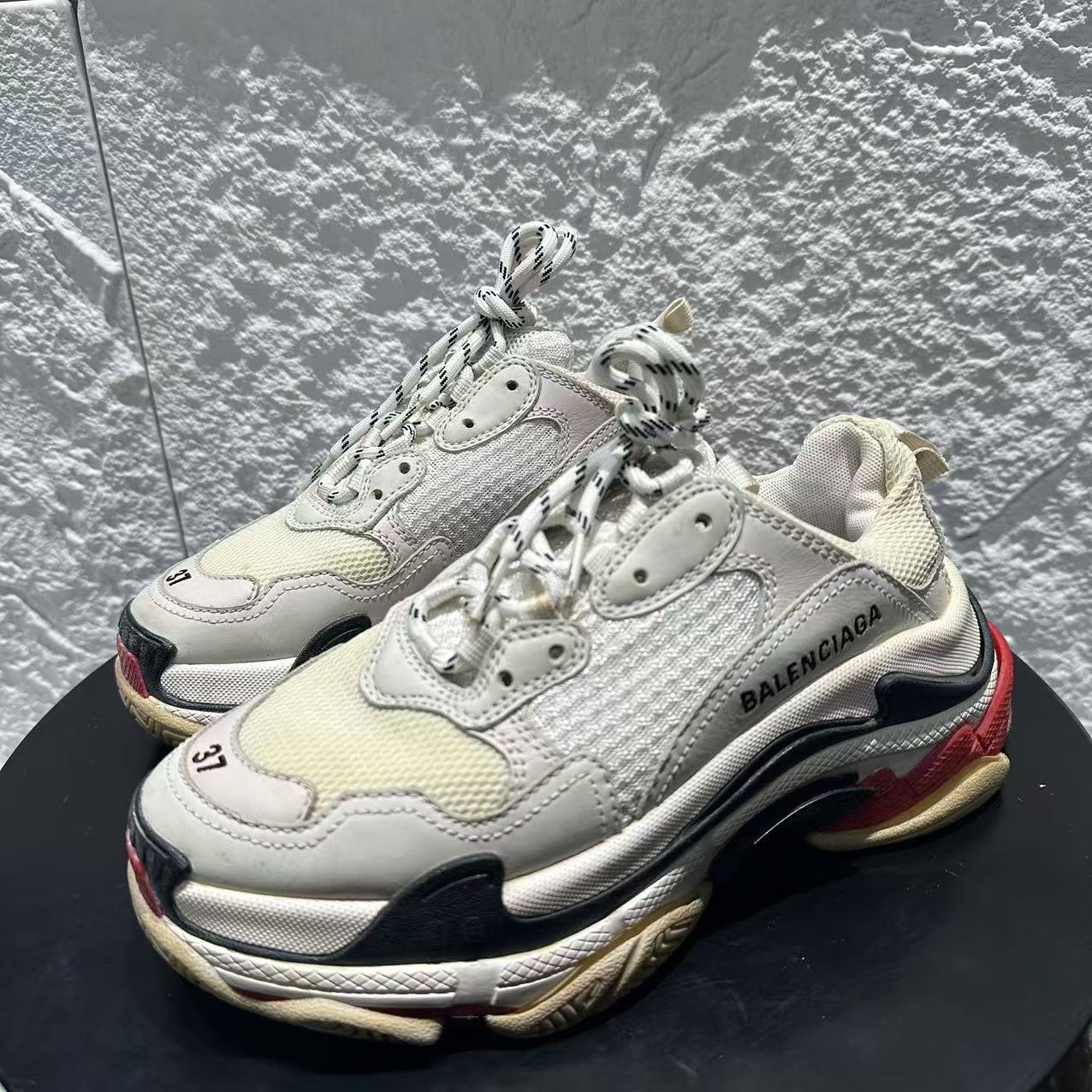 95新 Balenciaga/巴黎世家 37码/无配件/白红厚底运动鞋 xxs798
