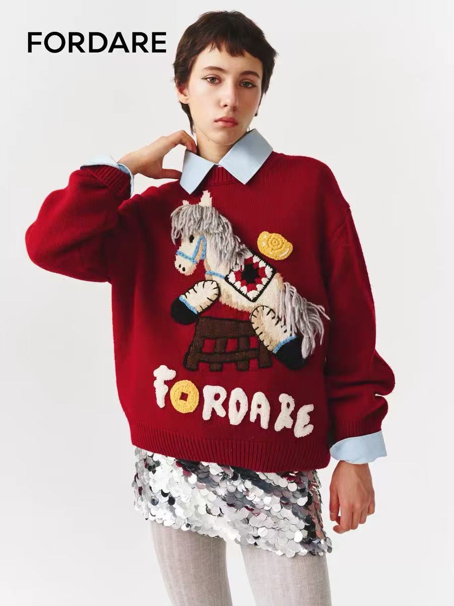 FORDARE/福蝶26新年款"马上有钱"花系列套头毛衫1799