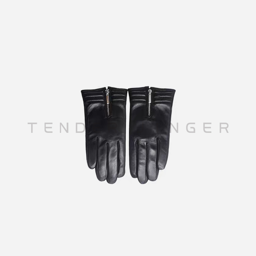 Tender Jinger｜简约黑色拉链设计分指款保暖手套ST52333