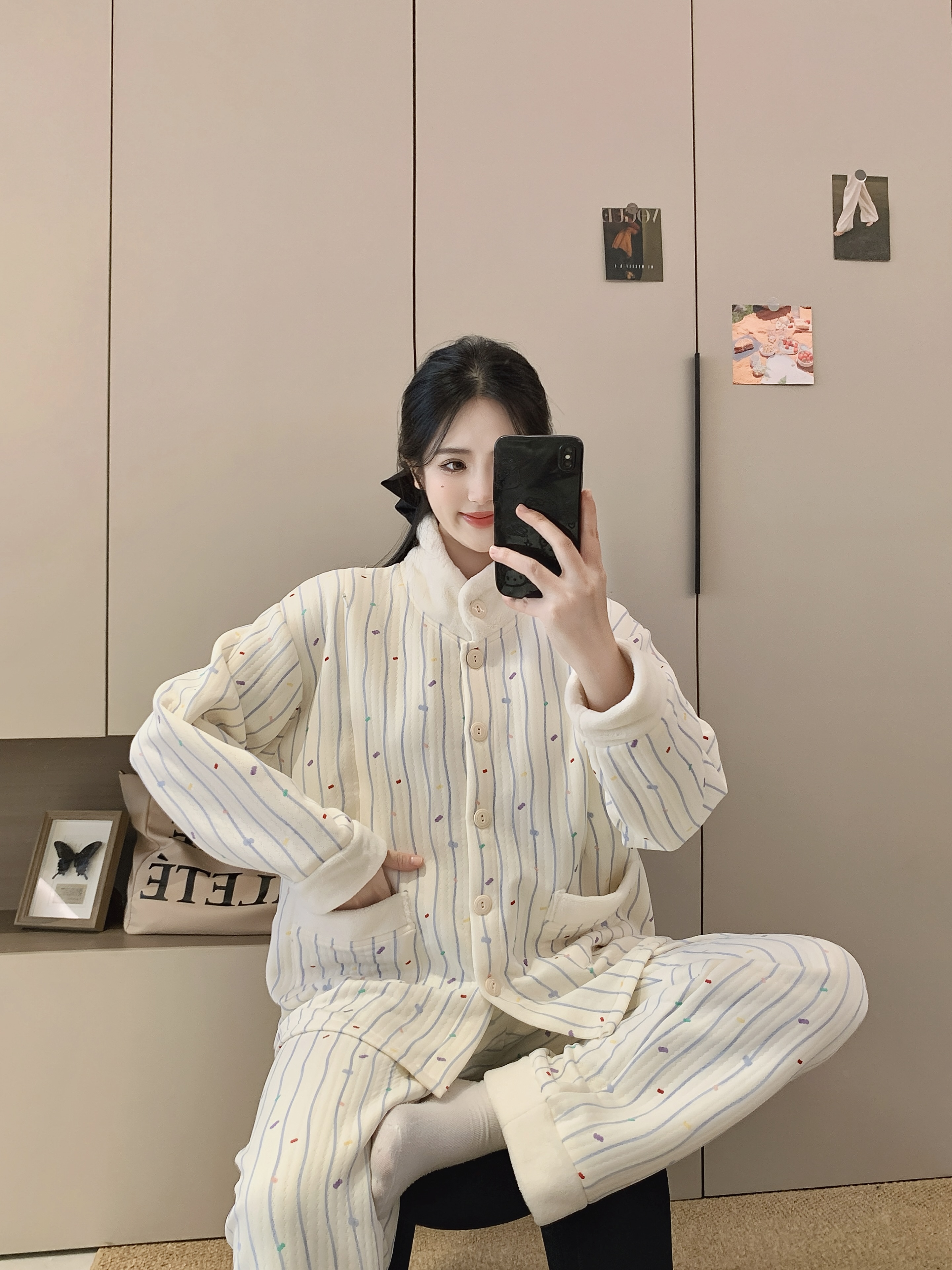 新款加厚纯棉冬季保暖空气棉孕妇睡衣女产妇哺乳喂奶月子服套装