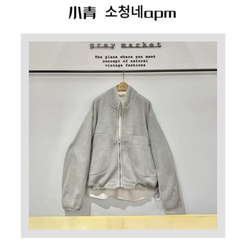 韩国东大门 蝴蝶结/ 斜口袋下摆松紧摇粒绒加绒外套【加绒！加绒!】