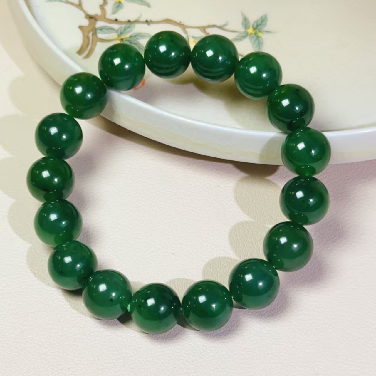 和田玉碧玉圆珠手串百搭