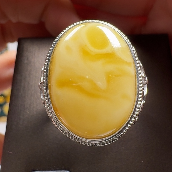 蜜蜡银S925镶嵌戒指戒指