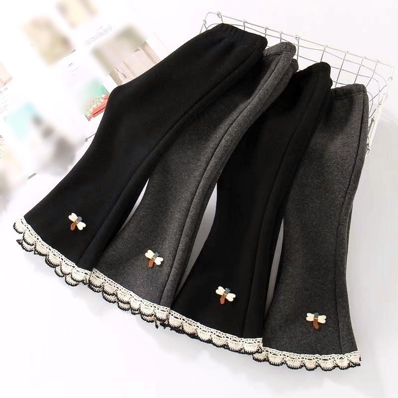 女童韩版秋冬加绒喇叭裤2024小女孩弹力洋气裤儿童微喇裤外穿