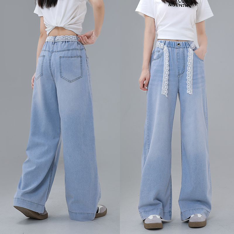 女童2025夏季新款青少年牛仔裤时尚百搭韩版超薄透气中大童阔腿裤