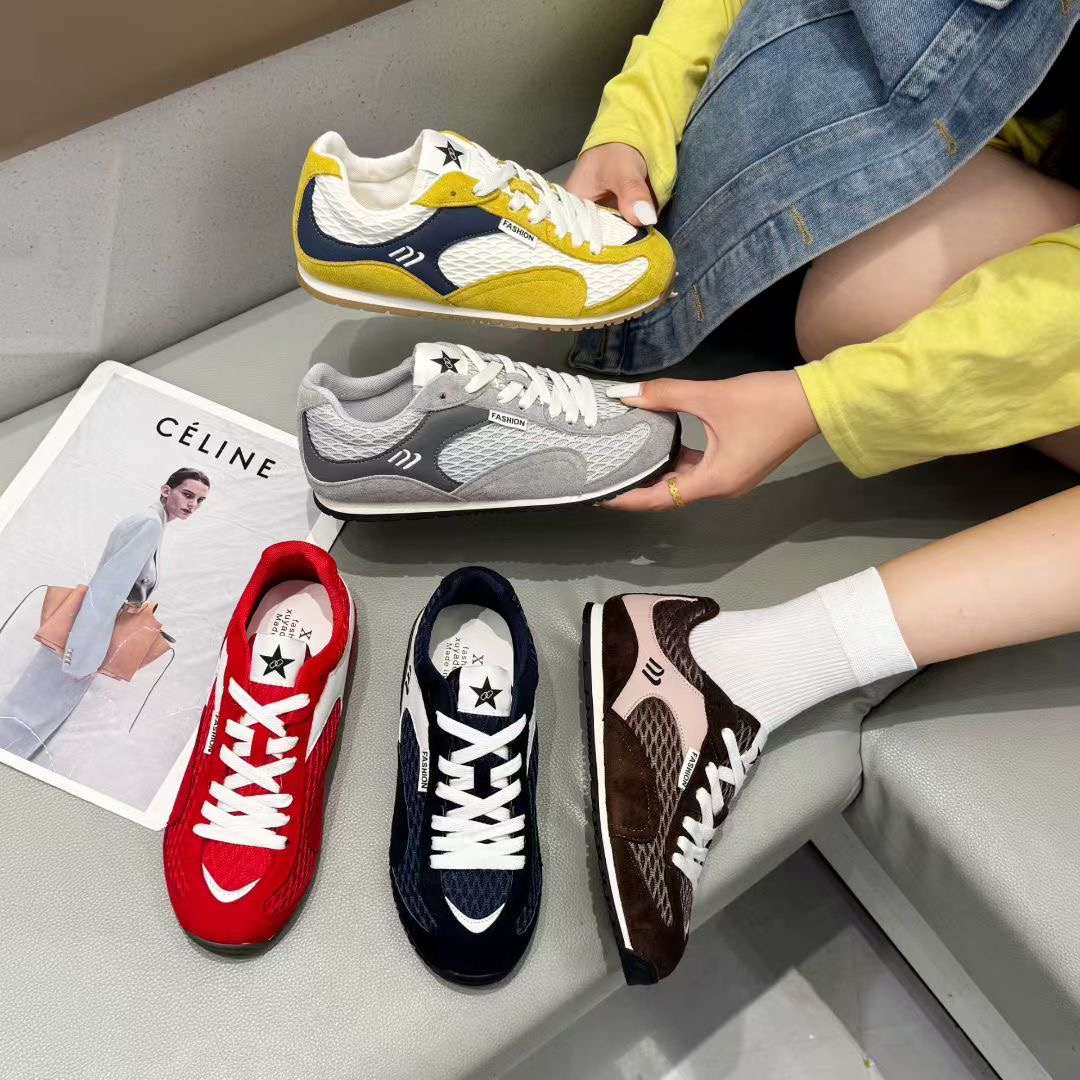 德训鞋子女2025新款小众设计透气双网百搭休闲运动软底软面阿甘鞋